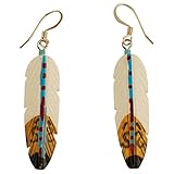 Silver Plated Hand Painted Bone Feather Earrings