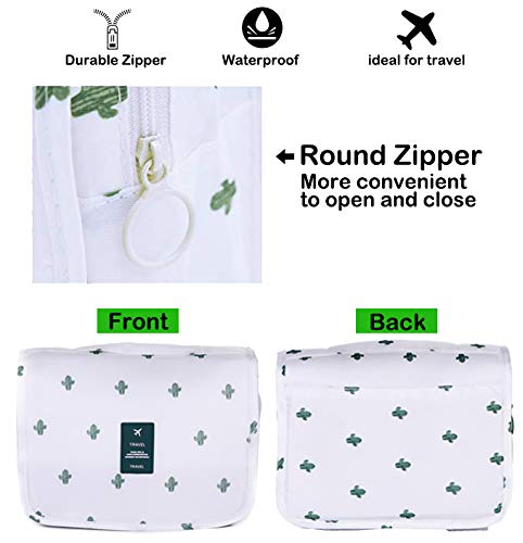 LAKIBOLE Toiletry Bag Multifunction Cosmetic Bag Portable Makeup Pouch Waterproof Travel Hanging Organizer Bag for Women Girls (Cactus&White)
