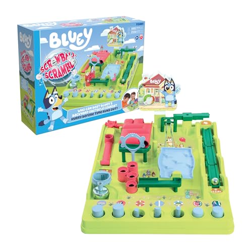 TOMY Bluey Screwball Scramble Marble Maze- Beat The Clock Marble Run - Fast Paced Kids Games and Bluey Toys for Birthday Parties - 1-4 Players - Ages 5 Years and Up