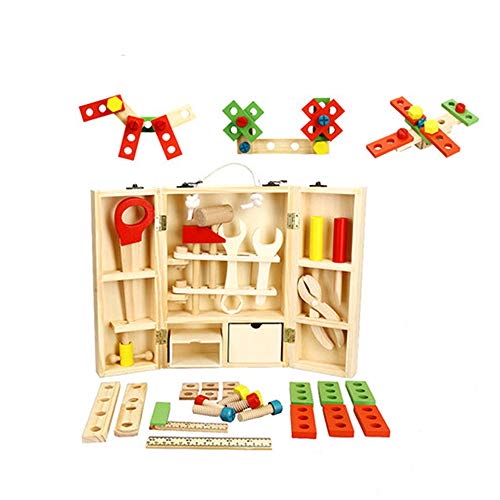 Toolbox Toys for 2 Year Old,MeiLiio Wooden Simulation House Toolbox Set Toys Children Educational Wooden Toy Game Puzzles with Screwdriver Boys Girls Game for Children Toddler Kids Girls