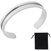 UNICRAFTALE 1Pc Grooved Open Cuff Bangle 6.2cm Inner Titanium Steel Hair Tie Cuff Bracelet Blank Bracelet Empty Bangles Gemstone Leather Inlay Bracelet with Velvet Pouches for Women Gift
