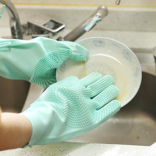 Silicone Magic Dishwashing Gloves with Scrubber, Latex Free Scrub Cleaning Gloves |Reusable Rubber|BPA Free| Multi-use for Restaurant/Kitchen/Bathroom/Toilet/Car Wash/Pet Hair Care Dog Grooming - Thumbnail 3