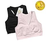 Kindred Bravely Soft French Terry Nursing Sleep Bra for Maternity / Breastfeeding (Large, 2 Pack, Black/Pink)