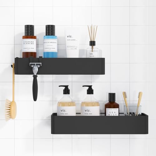 Photo 1 of Kitsure Large Shower Caddy - 2 Pack Adhesive Shower Organizer, Drill-Free Shower Shelves for Inside Shower, Rustproof Stainless Steel Shower Rack for Bathroom, Black