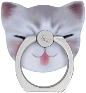 Phone Ring Bracket Cute Cat Design,Universal Stand for Any Mobile Phone and Flat Computer(Pink Tongue Grey Cat)