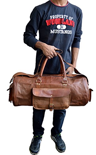 Jaald 24" Genuine Leather Men's Duffel bag Gym Sports Travel Weekend Duffle Bag. - Thumbnail 6