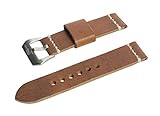 Swiss Reimagined Antique Tan Italian Leather Watch Band Satin Finished Stainless Steel Buckle - 24mm
