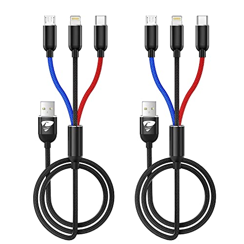 3 in 1 Charging Cable, Multi Charging Cable 2Pack 1.2M Multi Charger Cable Fast Charging with Type-C, Micro USB and iPhone Port, Compatible with iPhone 14 13 Galaxy S20 S9 & Micro USB