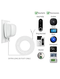 Fyve Global   Adaptador de corriente   transformador de cable de 24 voltios C para Ecobee Nest Honeywell Smart Wifi termostato y timbre "Ring". Cable de 25 pies