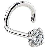 2mm Cubic Zirconia 14K White Gold Nose Ring Twist Screw - 18G