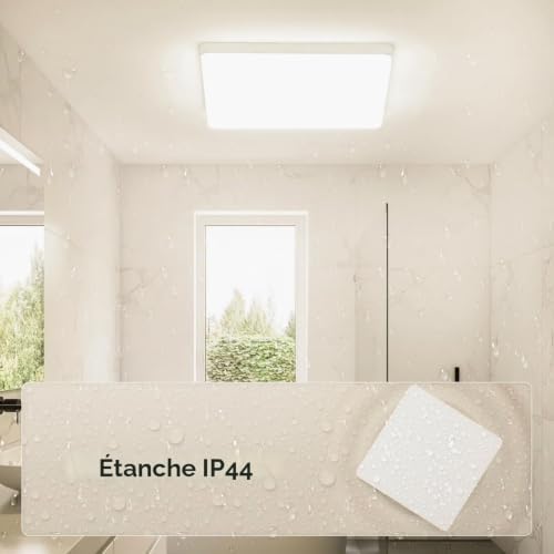 Plafonnier LED UFO Panel: 30CM 48W Carré Lampes de Plafond Moderne 3000K, 4800LM Luminaire Plafonnier Étanche IP44 pour Chambre, Salle De Bain, Salon, Cuisine, Bureau
