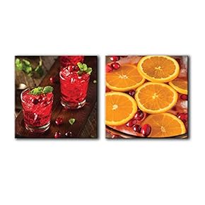 Canvas Wall Art Wine & Fruits Painting Artwork for Home Prints Framed - 12"x12" x 2 Panels