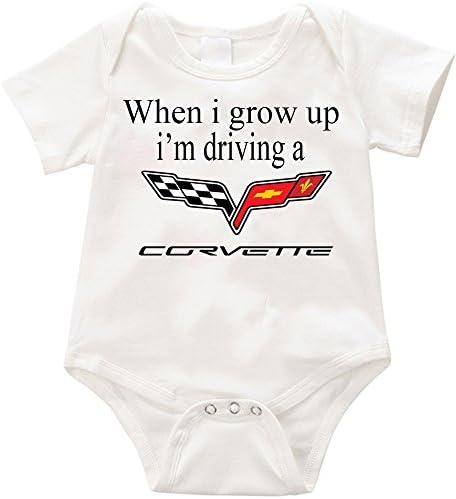 VRW When i grow up i'm driving a Corvette unisex Onesie Romper Bodysuit (6-12months, White)