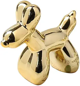 Ardax Mini Ceramic Animal Figurines Ornaments, Gold Home Decor Sculptures and Statues Handmade Artware Gifts (Dog)