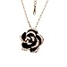Scheppend Gold Plated Rose Flower Black Paint Rhinestone Crystal Pendant Necklace (Rose Gold)