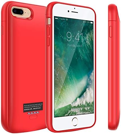Battery Case for iPhone 8 Plus/7 Plus, 5500mAh Portable Charger Case, Rechargeable Extended Battery Charging Case for iPhone 8 Plus/7 Plus(5.5 inch), Compatible with Wire Headphones-Red