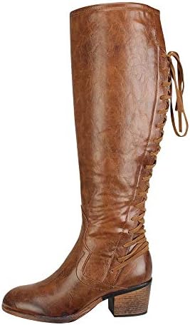 Sharemen Women's Knee-High Riding Boot Lace up Winter Boots(35-43,Black,Brown)