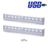 2*Barra de Luz LED con Sensor de Movimiento USB para Closet Gabinete ,Desván Armario Cajón Armario Escalera luz de La Noche de La Lámpara de Pared con Banda Magnética USB Enchufe 6000k Blanco Frío(USB 2)