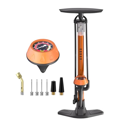 GOBKO Bike Pump Bicycle Floor Pump with Gauge, Bicycle Pumps with Presta  and Schrader tire Pump multifunctiona