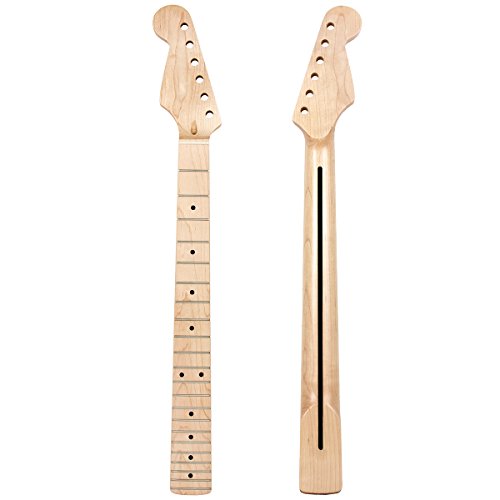 Left Hand Electric Guitar Neck Parts Replacement 22 Frets Canada Maple Wood with Back Profile Clear Satin