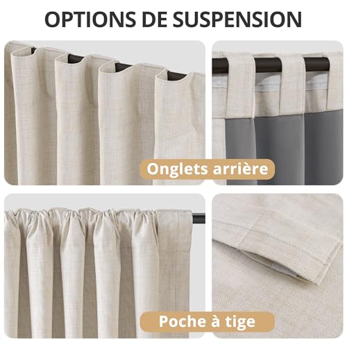 DEFYNEE 100% Blackout Curtains with Eyelets, Discreet Linen Texture – Set of 2 – H245 x W140 cm – Anti-Privacy Curtains with Loops for Bedroom or Living Room, Cream