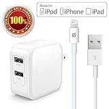 iPad Lighting Charger Sync Data Cord 3ft and Wall Adapter Bundle Apple MFI Certified Original USB Cable for All iPad Mini and iPad Air 2
