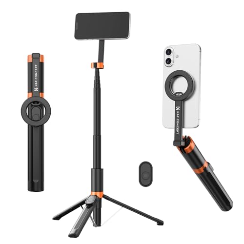 K&F CONCEPT Magnetic Mobile Phone Tripod with Remote Shutter, 1.8 m Portable Extendable Selfie Stick, Double-Sided Magnet, Made of Aluminium Alloy, Compatible with iPhone/Samsung/Android Mobile Phones