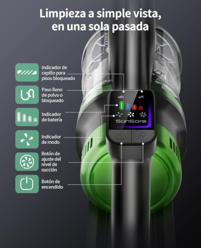 Aspirador sem fios 600W/50KPA/65Min (Eco), aspirador sem fios de 1,8L com mangueira 1M, aromaterapia, luz LED verde, ecrã LED inteligente, para pelos de animais, carpetes, pisos, carro
