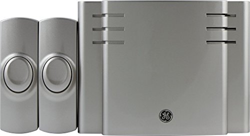 GE Wireless Doorbell Kit, 8 Melodies, 1 Receiver, 2 Push Buttons, Battery-Operated, 150 Feet Range, Satin Nickel, 30393