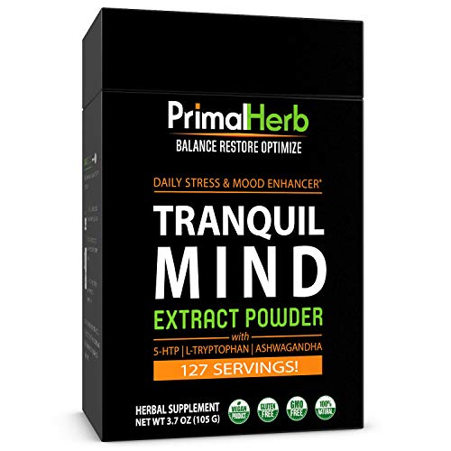 Natural Stress & Anxiety Relief | by Primal Herb | Mood, Serotonin Support | Calming Herbal Extract Powder -128 Servings - Includes Bamboo Spoon