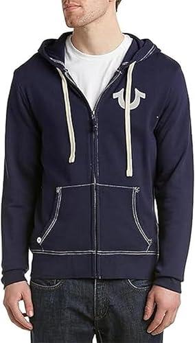 True Religion Buddha Logo Zip Hoodie3 Sweatshirt à Capuche, Bleu Marine véritable, L Homme