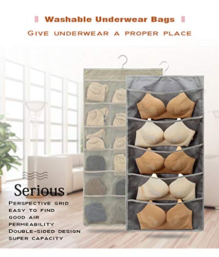 AARainbow Dual-Sided Hanging Closet Organizer with Pocket for Underwear Stocking Toiletries Accessories Bra Dresser Panty Socks Drawers Home Basics 15.7 in31.5 in(1Gray+1B-Gray+1Beige+1B-Beige)