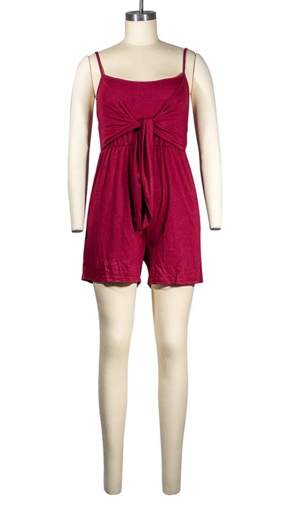 Women\'s Cute Rompers - Spaghetti Strap Knot Front Backless Sexy Short Jumpsuit Romper Playsuit Red M