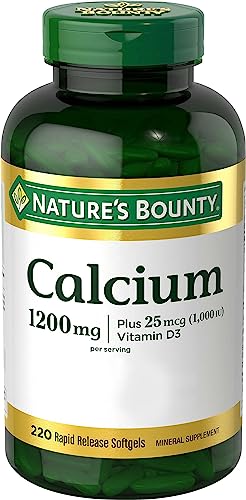 Nature's Bounty Calcium 1200 mg With Vitamin D3, Bone Health & Immune Support, 1000 IU, 220 Softgels