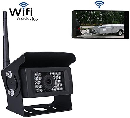 Camecho Digital Wifi Car Rear Camera 28 IRs Night Vision 120°Wide Viewing 12V-24V Vehicle Trailer RV Bus Trucks, compatible with Android/iOS: 4.0-7.0