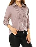 Allegra K Women's Tile Print Long Sleeves Buttoned Tunic Shirt Pink XL