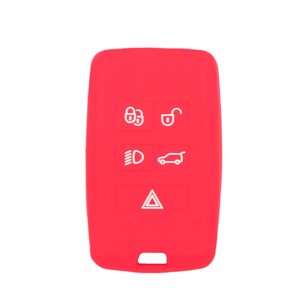 BROVACS Silicone Cover Protector Case Holder Skin Jacket Compatible with LAND ROVER Range Rover Discovery JAGUAR 5 Button Smart Remote Key Fob CV4984 Red