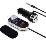 Hysada FM Audio Transmitter Car Kit With 3.5mm Input and Car Charger; Compatible With All Your Mobile Audio Devices including Samsung Galaxy S7 More, Silver