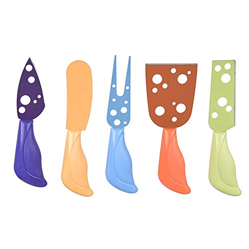 Colorful Cheese Knife Set, TBWHL Cheese Slicer Cheese Cutter Cheese Fork Cheese Spreaders Crumbly Cheese Knives for Parties, BBQ and Dinner Stainless Steel Set of 5 ...