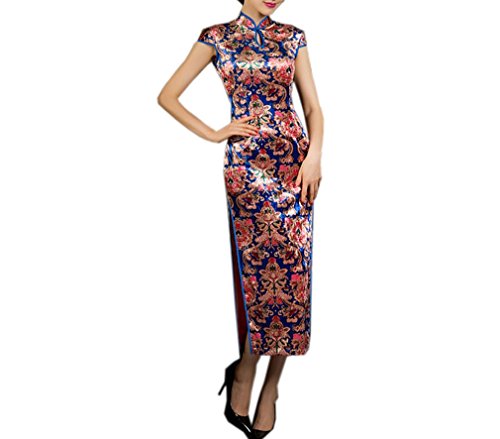 XueXian(TM) Women's Cap Sleeves Modified Chinese Wedding Party Cheongsam Long Qipao Dress