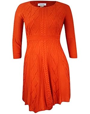 Womens Ribbed Trim Long Sleeves Sweaterdress