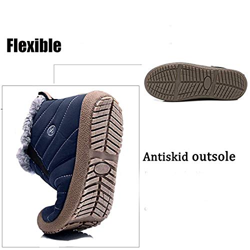 JACKSHIBO Snow Winter Boots for Women Men Waterproof Fur Lined Boots Outdoor Slip on Boots Blue High Top 10 Women/9.5 Men