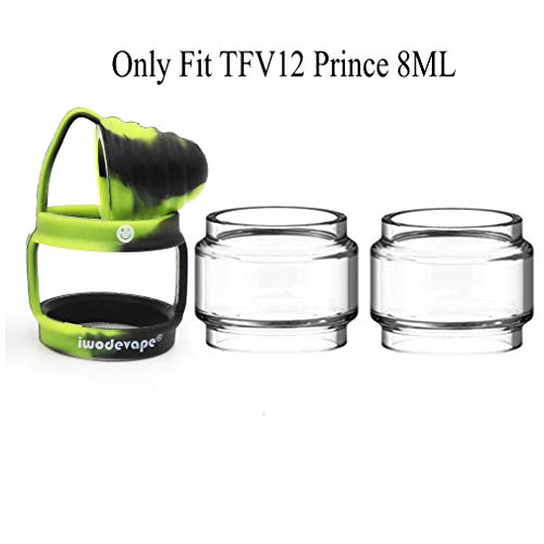 CENGLORY TFV12 Prince Bulb Glass Rings Silicone Anti Slip Band with Attached Drip Tip Cover Clear Tube (1PCS Green Band+2PCS Clear Tube)