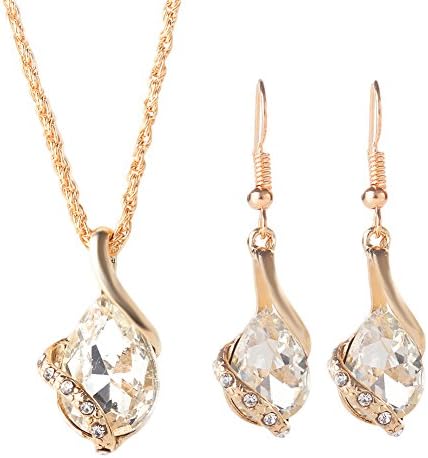 Necklace clifcragrocl,Fashion Women Rhinestone Inlaid Jewelry Set Drop Pendant Necklace Hook Earrings - Silver