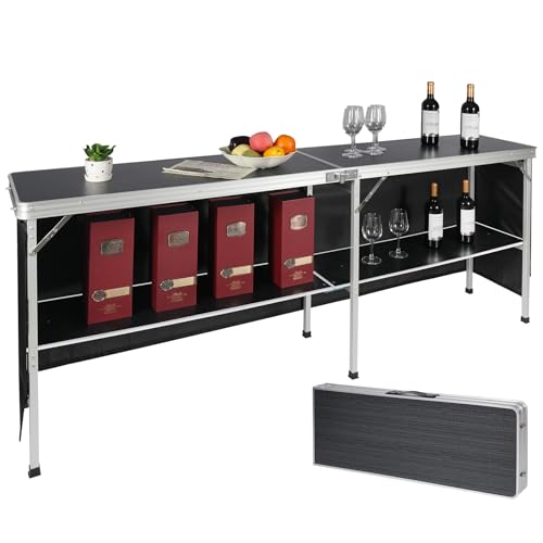 Photo 1 of REDCAMP Extra Long Portable Bar Table, Pop-Up Folding Mobile Bar Bartender Table for Events, Party, Camping, Tradeshow, Easy Setup, Black