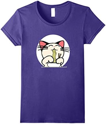 Womens Kawaii Cat Eating Ramen Anime T-Shirt XL Purple
