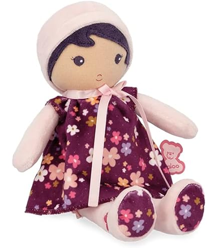 KALOO - Tederheid - Mijn 1e Naomie stoffen pop - Doekpop 32 cm - Gele jurk - Mooie geschenkdoos en gepersonaliseerd lint - vanaf de geboorte, K200009