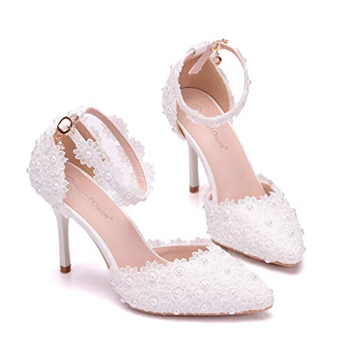 lkoezi Women Rhinestone High Heels, Lady Sexy Wedding Pointed Toe Thin Sandals Shoes Ankle Straps Sandals