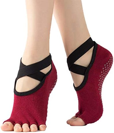 レディースダンスソックス滑り止めハーフトゥソックス 2ペア クロスストラップ滑り止めヨガソックス