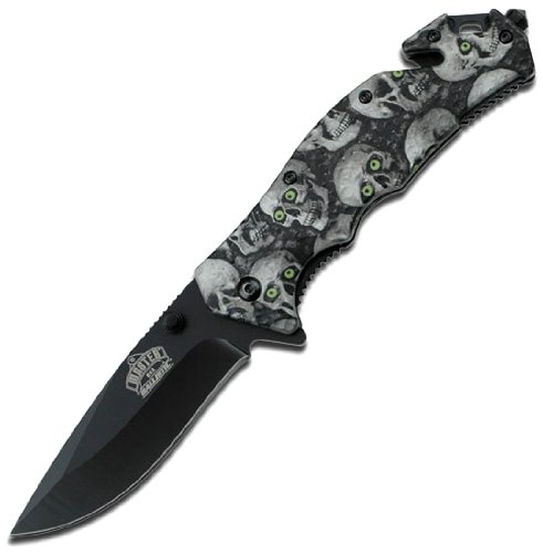 Master USA MU-A001GYSC Spring Assist Folding Knife, Black Blade, Grey Skull Camo Handle, 4-1/2-Inch Closed